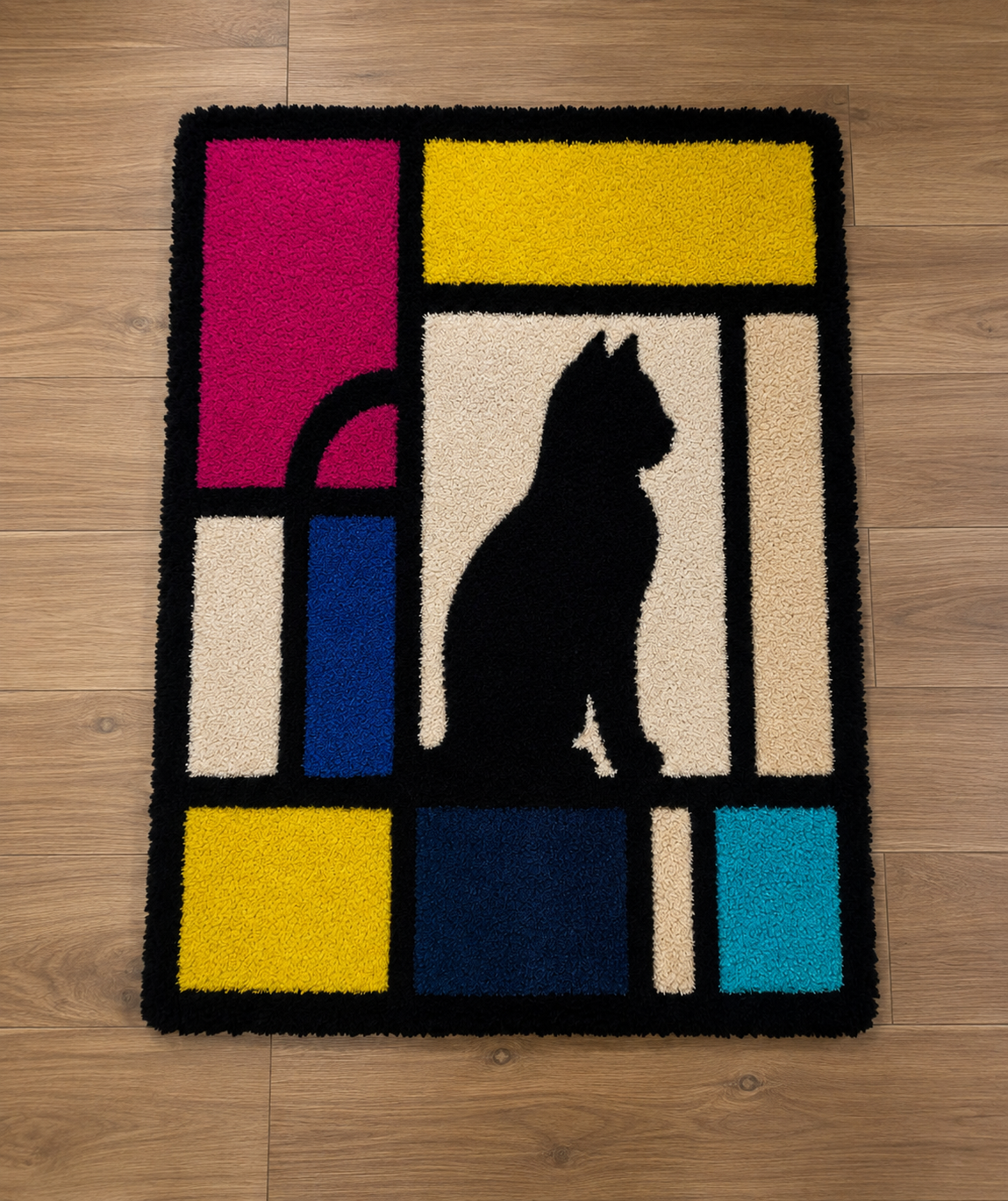 Tapete Tufting Gato Estilo Mondrian | Artesanal | Decoração Moderna